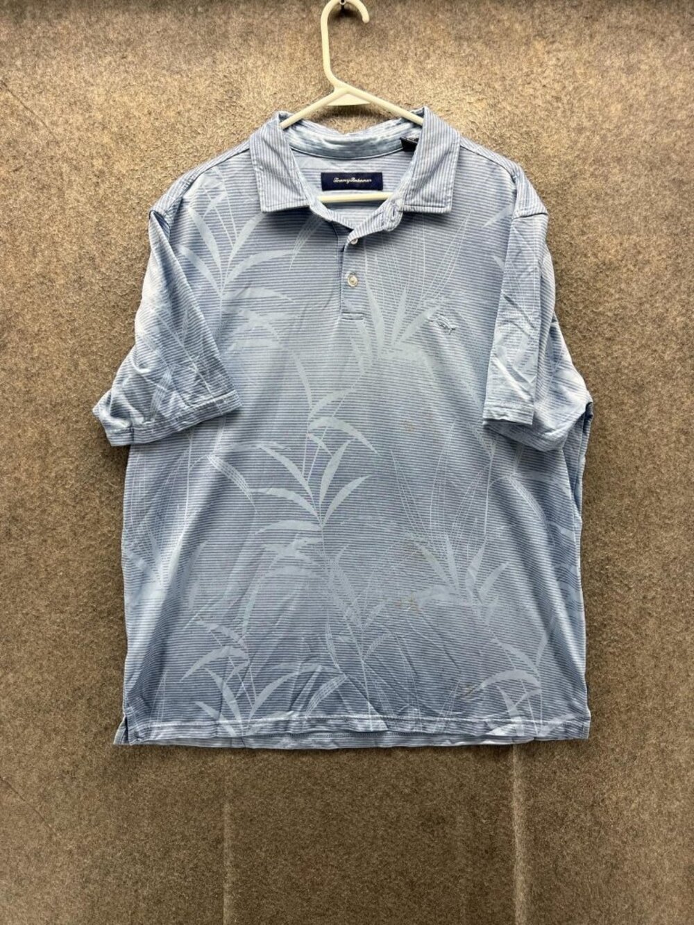 Tommy Bahama Polo Shirt Men XL Blue Floral Cotton Blend Tropical Logo Casual